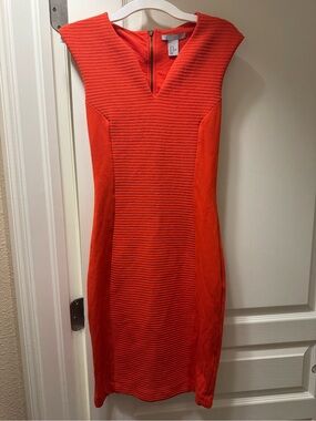 H&M Orange Ribbed V-Neck Midi Sheath Dress